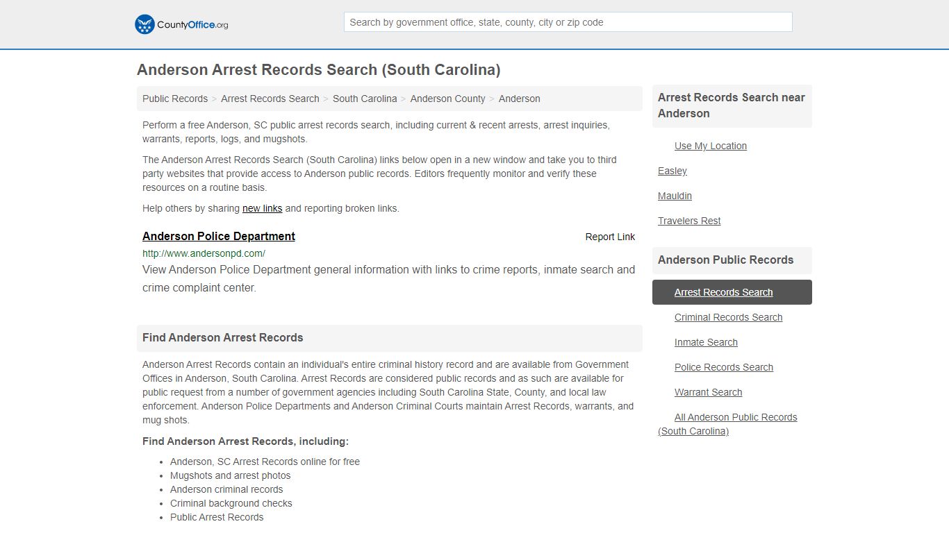 Arrest Records Search - Anderson, SC (Arrests & Mugshots)